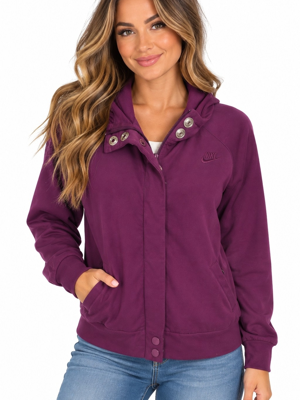 Nike Women's Hooded Bomber Jacket in Deep Purple